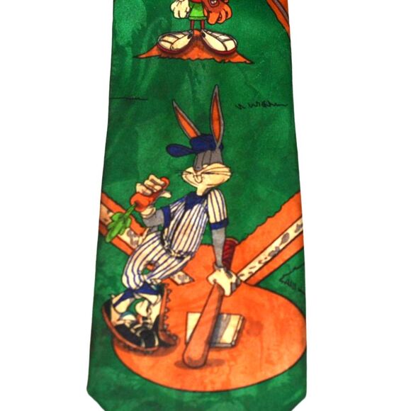 1993 Vintage Looney Tunes Mania Bugs The Home Run Silk Tie - Picture 2 of 4